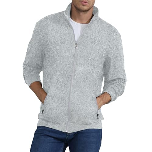 Image of CTU Mens Sweatshirt Full Zip Active Stretchable Jacket Lightweight Long Sleeve Jacket Light Grey L