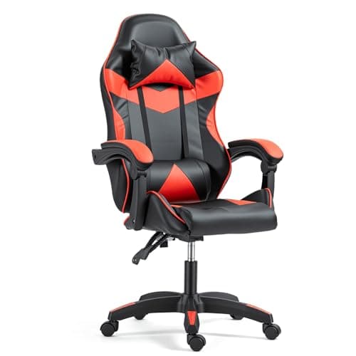 Image of Panana Gaming Chair, Racing Style Office High Back Ergonomic Conference Work Chair Reclining Computer PC Swivel Desk Chair with Headrest&Lumbar Cushion 145 Degree Reclining Angle (Red)