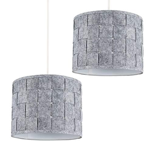 Image of MiniSun | Small Modern Grey Felt Weave Design Drum Light Shades | Pendant Lights, Home Décor & Improvement Essential | Set of 2 | 26cm Shade Width