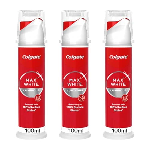 Image of Colgate Max White Luminous Whitening Toothpaste, Cool Mint, Pump, Removes up to 100% Surface Stains, 100ml, Pack of 3