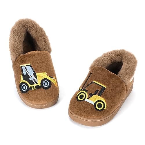 Image of LACOFIA Toddler Boy's Winter Slippers Kids Novelty Warm Plush Indoor Slipper Shoes Brown 11/11.5