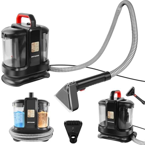 Image of Carpet and Sofa Cleaner Machine with Dual Water Tank, 450W Electric Spot Cleaner, Clean Up Spills & Pet Messes from Carpets, Stairs, Upholstery & Car Seats, Portable Compact Floor Stain Remover, Black