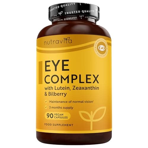 Image of Nutravita Lutein Natural Eye Supplement – 90 Vegan Capsules - Zeaxanthin, Bilberry Extract, Vitamins A, B12 & Zinc – for Maintenance of Normal Vision – Made in The UK