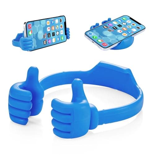 Image of KixMalkinly Thumbs Up Lazy Phone Stand, Universal Flexible Silicone Desk Holder for iPhone iPad Samsung, Cool Funny Valentine's Day Gifts for Him Her Boyfriend Husband Kids Girls (Blue)