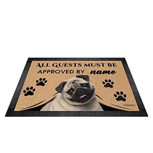 Image of BAGEYOU All Guests Must be Approved Outdoor Doormat with My Love Dog Pug Welcome Floor Mat Custom Name 27.5" x 17.7"