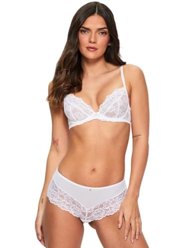 Image of Ann Summers Sexy Lace Non Padded Plunge Bra, A-D Cup, Curve-Enhancing Womens Underwear with Unlined Lace Cups, Underwire Support & Sculpting Boning White - Womens Lingerie