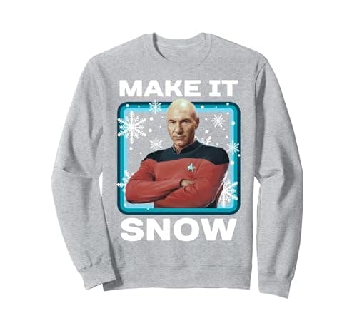 Image of Star Trek: The Next Generation Picard Make It Snow Portrait Sweatshirt, Adult Unisex, Heather Grey, X-Large