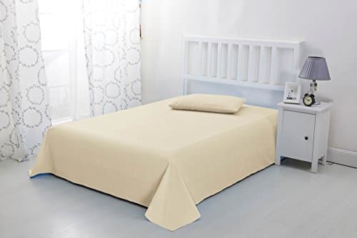 Image of Sonia Linens Home Basic Soft Brushed Microfibre Flat Sheet - Non Iron Breathable Hypoallergenic Top Sheet (Cream, Single)