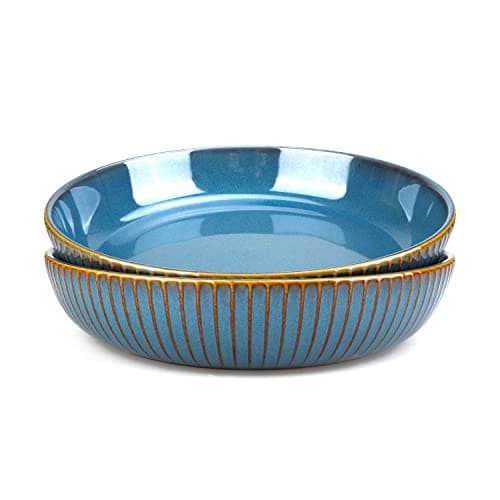 Image of CSYY Pasta Bowls, 21cm Porcelain Serving Bowls, Blue Round Premium Dinner Set for Salad, Pasta, Fruit(2pack)
