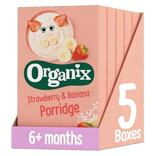 Image of Organix Strawberry & Banana Organic Baby Porridge, 6+ Months, 120 g (Pack of 5)