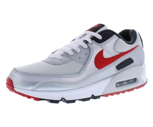 Image of NIKE Air Max 90 Men's Trainers Sneakers Fashion Shoes DX4233 (Photon Dust/Metallic Silver/Black/University Red 001) UK8 (EU42.5)