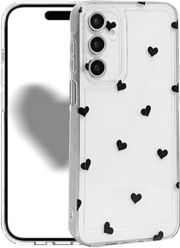 Image of Knoowcase for Samsung Galaxy A35 5G Case Cute Heart Pattern Clear Soft TPU Shockproof Samsung A35 5G Phone Case, Slim Fit Silicone Bumper Drop-Protection Transparent Cover for Women Girls, Black Heart