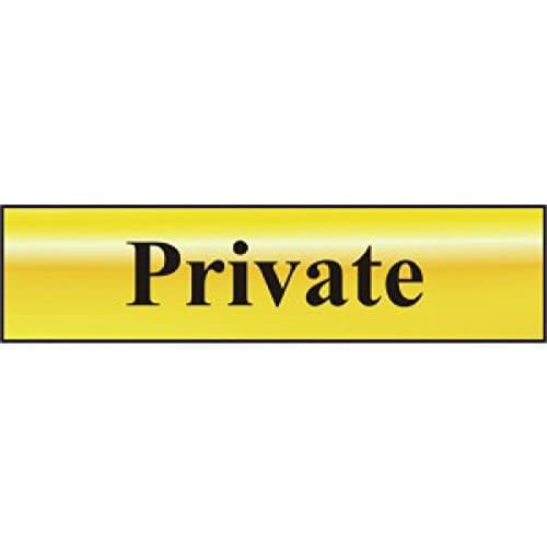 Image of Metal Self Adhesive Sign - Private - Gold with Black Text - 200mm x 50mm