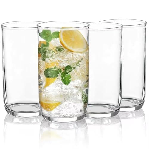 Image of Berglander Highball Glasses Set 4pc, 14 oz Tall PET Clear Plastic Drinking Collins Glasses, Reusable Water Glass Cups, Bar Glassware Tumbler for Beverage, Beer, Juice, Milk, Mojito, Cold Drink