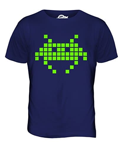 Image of Candymix - Neon Retro Gaming Space Invader - Mens T Shirt Top T-Shirt, Size 2X-Large, Colour Navy