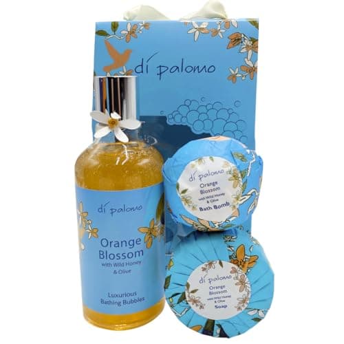 Image of Di Palomo Orange Blossom & Honey Luxury Spa Collection. Bathing Bubbles 300ml, Bath Bomb & Luxury Soap Bar. Relaxing Gifts for Women, Birthday Gifts for Women, Pamper Gifts, Self Care & Spa Gift Set.