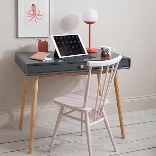 Image of Nöa & Nani Frank Writing Desk, Dark Grey & Natural Pine – Modern Minimalist Office Desk with Drawer for Storage & Retro Pine Legs – Ideal for Small Spaces & Home Offices