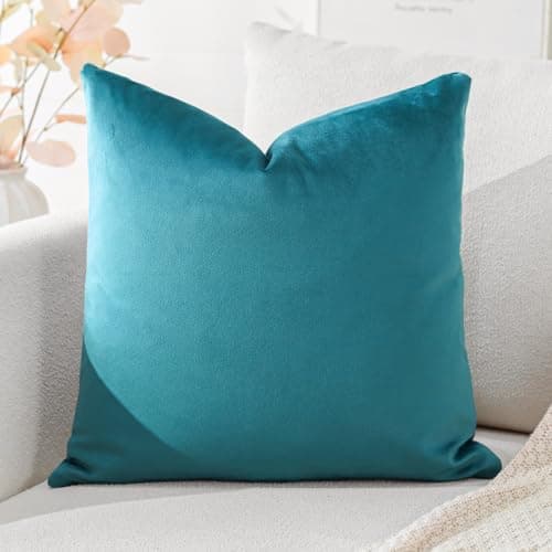 Image of Artscope Luxury Velvet Cushion Covers Decorative Square Pillowcases Soft Solid Cushion Cases for Couch Sofa Bedroom Home Decor 50x50cm Teal