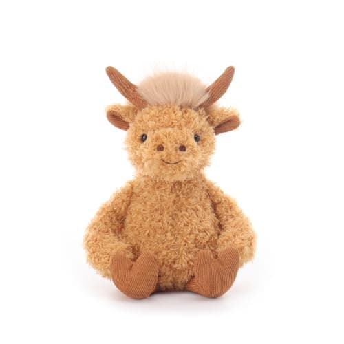 Image of Apricot Lamb Naive Highland Cattle Cow Plushies Stuffed Animals for Baby Girl and Boy, Soft Cute Plush Toys for Kids, 7 Inches