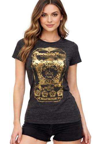 Image of Licensed Harry Potter Choclate Frog Gold Foil Print Ladies/Girls T-Shirt top (XL)