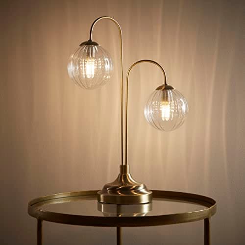 Image of New Haven Antique Brass Table Lamp with Glass Globe Shades