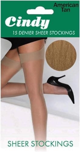 Image of Cindy Women's 15 Denier Sheer Plain Knit Stockings - One Size (as8, alpha, one_size, regular, regular, American Tan)