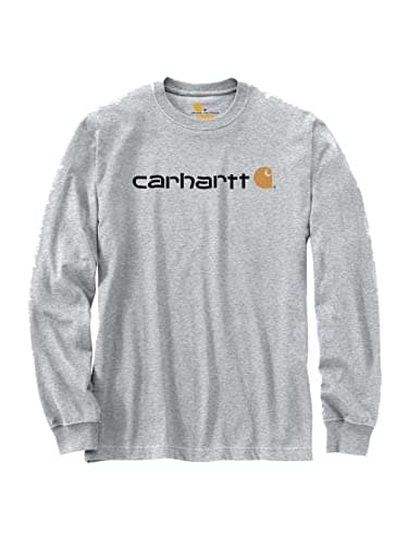 Image of Carhartt Men's Relaxed Fit Heavyweight Long-Sleeve Logo Graphic T-Shirt, Heather Grey, S