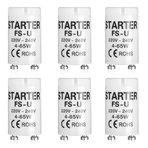Image of 6 Pcs FSU Starter 4-65w 220v-240v, Starter for Fluorescent Light Tube with condenser, Compatible with T8/T12 Lamps, Safe & Long Lasting for LED & Fluorescent Lighting in Homes & Offices Eco Friendly