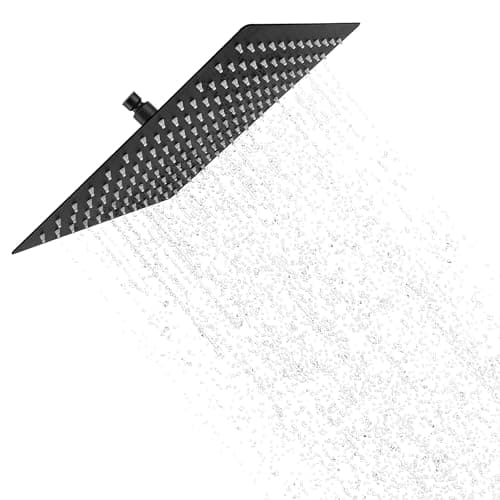 Image of YKUKIZEE 10 inch Black Square Rainfall Shower Head, 25 cm Fixed Rain Shower Head 304 Stainless Steel, Large Waterfall Shower Heads Overhead High Pressure for Bathroom Ceiling