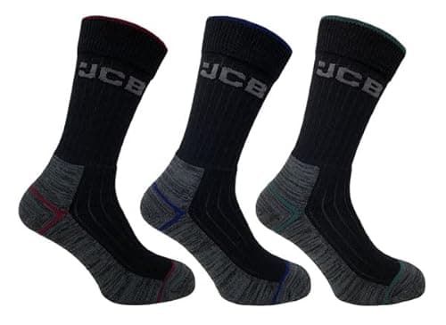 Image of JCB - Work Tough Sock - Crew Socks - Cotton Rich, Black Assorted - 3 pack - UK 6-11, EUR 39-46 (3pk Black Assorted)