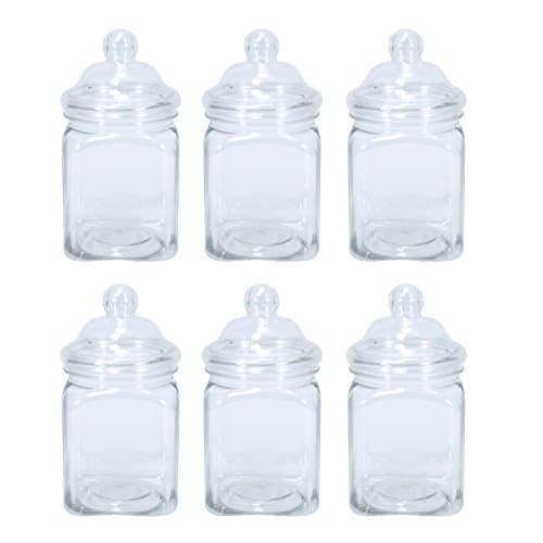 Image of Britten & James Small Victorian square plastic sweet jars 450ml. Pack of 6 These small jars look great filled with sweets on a wedding table or party display or as individual gifts.
