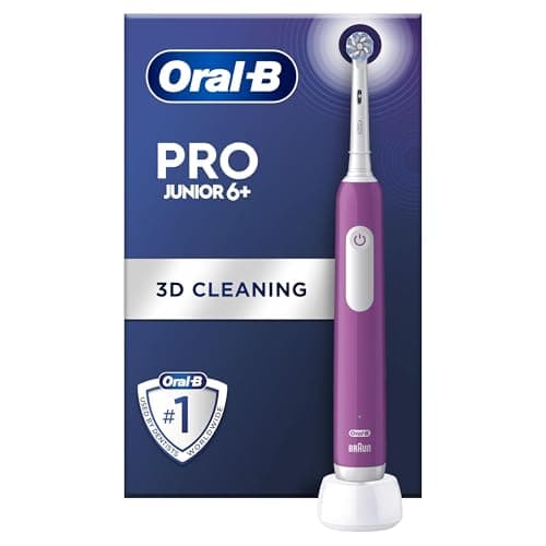 Image of Oral-B Pro Junior Kids Electric Toothbrush, 1 Toothbrush Head, 3 Modes with Kid-Friendly Sensitive Mode, for Ages 6+, 2 Pin UK Plug, Purple