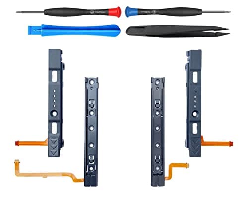 Image of ElecGear Slide Rail Replacement for Nintendo Switch HAC-001 and Joy Con Controller, Left/Right Metal Track for Switch and Plastic Slider Bar for Joy-con with Flex Cable Connector, Repair Tool incl.