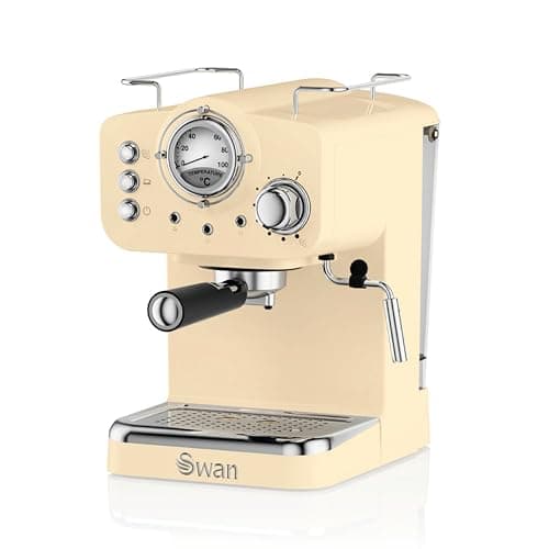 Image of Swan Retro Pump Espresso Coffee Machine, Cream, 15 Bars of Pressure, Milk Frother, 1.2 Litre Tank, SK22110CN, 1100W