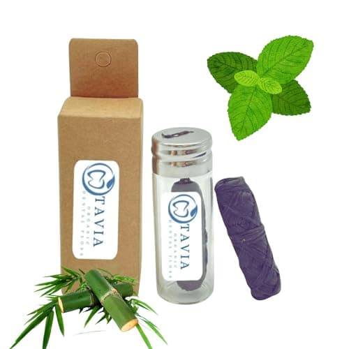 Image of Tavia Bamboo Dental Floss – Biodegradable Charcoal Floss, Mint Flavour, 30m | Eco-Friendly Vegan Floss in Refillable Glass Jar | Natural Zero-Waste Dental Flossing Tape