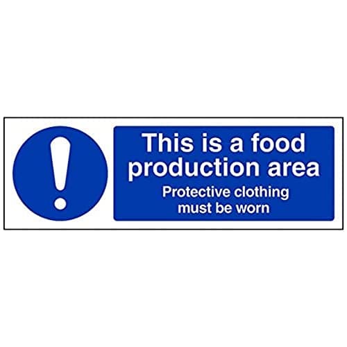 Image of V Safety This Is A Food Production Area Sign - 300mm x 100mm - Self Adhesive Vinyl