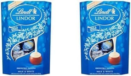 Image of Lindt Lindor Milk & White Chocolate Truffles Box | Approx 16 truffles, 200g | Contains a Smooth Melting Filling | Gift Present for Him and Her | Christmas, Birthday, Congratulations, Thank you