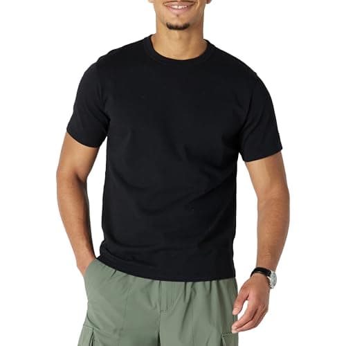 Image of Amazon Essentials Men's Relaxed-Fit Heavyweight Cotton T-Shirt, Black, Large