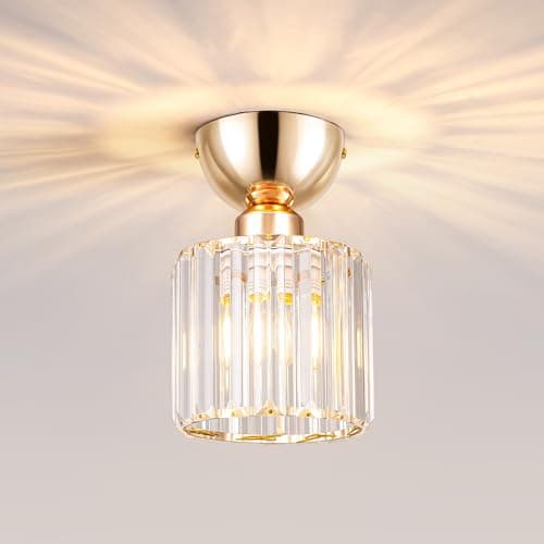Image of MELAYR Crystal Ceiling Light,Small Semi Flush Mount Ceiling Light with E27 Base, Modern Gold Chandeliers Ceiling Light for Hallway Dining Rooms Bedroom Kitchen Entrance Balcony(NO Bulb)
