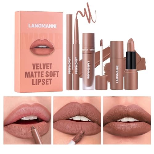 Image of 3PCS Matte Liquid Lipstick Lip Gloss & Liner Set - All-IN-One Lip Kit, Velvety Nude Color, Waterproof Make Up Set (# 03)