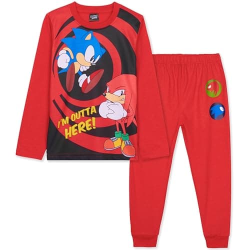 Image of Sonic The Hedgehog Shadow Boys Long Sleeve Pyjama Set, Cosy Nightwear Soft PJs Loungewear Sleepwear, Gaming Gifts for Boys (Red Sonic/Knuckles, 7-8 Years)