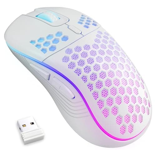 Image of MELOGAGA Wireless Gaming Mouse Honeycomb 2.4G USB Cordless Mouse RGB Rechargeable PC Game Mice with 7-Color LED Lights,3 Adjustable DPI for Windows Laptop Desktop Computers -White