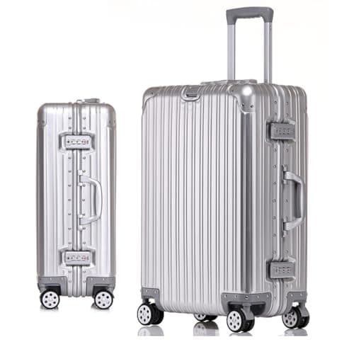 Image of GIIYOEW Aluminium Suitcase Large Cabin Luggage Lightweight Hardshell Frame Suitcase with TSA Password Lock, No Zipper Luggage,Silver,24in