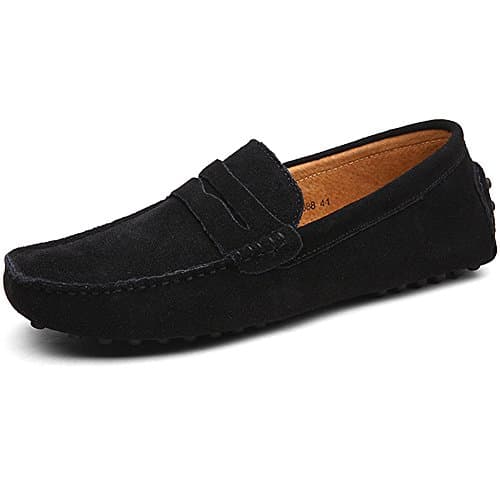 Image of Jamron Men's Suede Leather Penny Loafers Comfort Driving Shoes Moccasin Slippers Black 2088 UK9