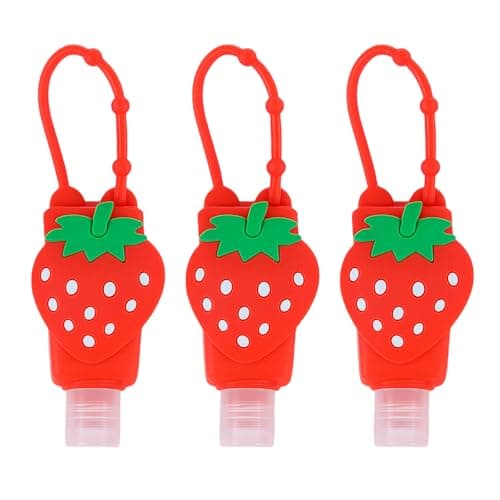 Image of 3Pcs Strawberry Empty Travel Bottle Hand Sanitizer, Refillable Bottle Cosmetic Container for Cosmetic Containers, Silicone Case Keychain Carrier, Refillable Portable Travel Containers Tools