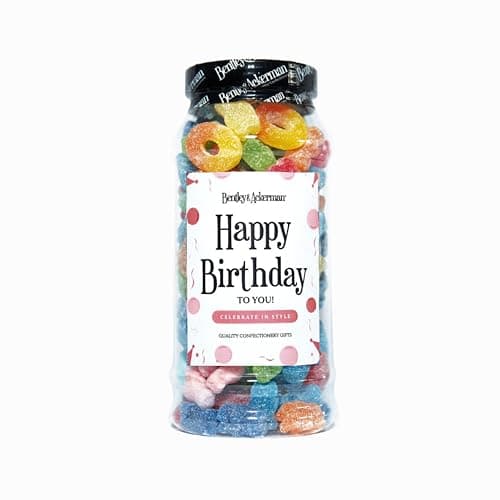 Image of Happy Birthday Sweets - (600g) Original Classic Retro Fizzy Pick and Mix in a Gift Jar By Bentley & Ackerman Sweet Shop.
