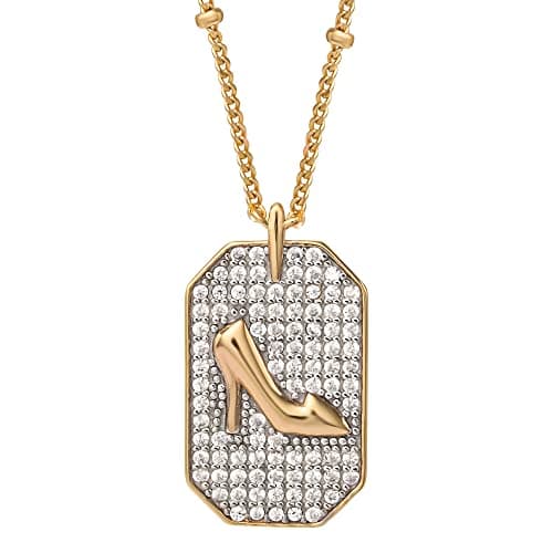 Image of Disney Princess Cinderella Yellow Gold Plated Sterling Silver Cubic Zirconia Slipper Pendant Necklace, Officially Licensed