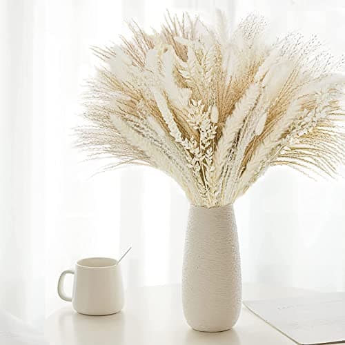 Image of Shakeel White Dried Pampas Grass Bouquet (UK Company), 80PCS Boho Home Decoration Fluffy Pampas Grass Bouquet, White Artificial Pampas Grass Bunny Tails Dried Flowers for Wedding Floral Arrangements