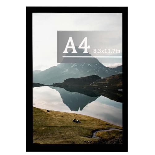 Image of Black A4 Picture Frame with Clear Perspex Front, Versatile A4 Photo Frames Suitable for Desk or Wall Display of Certificates Art Print, 21cm x 29.7cm Posters and Artwork