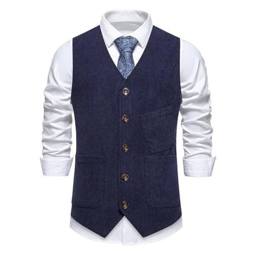 Image of BERCIELY Men Blazer Vest Sleeveless Lightweight Fashion Multi-Pocket Suitjacket Wedding Banquet Business Leisure Men'S Transitional Jackets B-Navy M